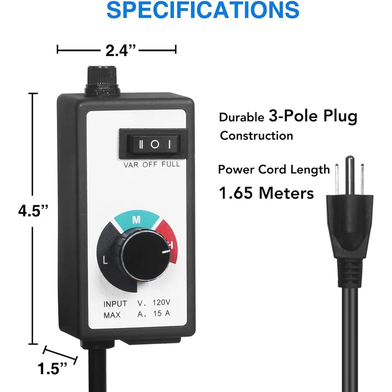 A44F-スピードコントローラー ファン速度コントローラー 120V 15Amp 速度調整器 排気ファンおよびインラインダクトファン用 米国プラグ
