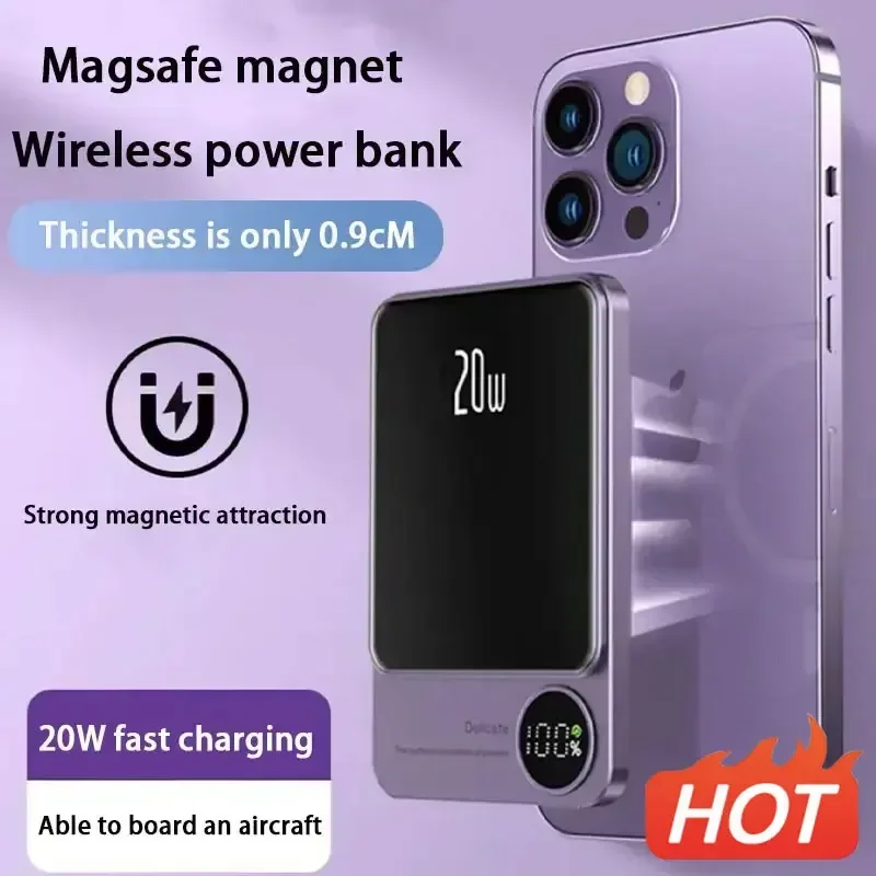 50000mAh Macsafe Magnetic Power Bank PD20W 15W Wireless Fast Charger External Auxiliary Battery Pack For Magsafe iPhone 15 14 13