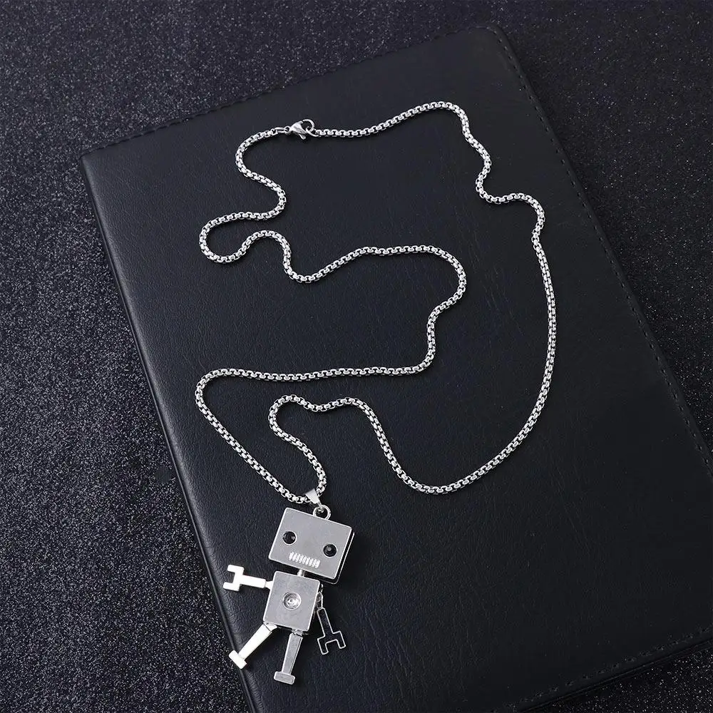 Street Trendy Heavy Industry Punk Hip Hop Stainless Steel Robot Necklace Birthday Present Man Necklace Metal Pendant Choker