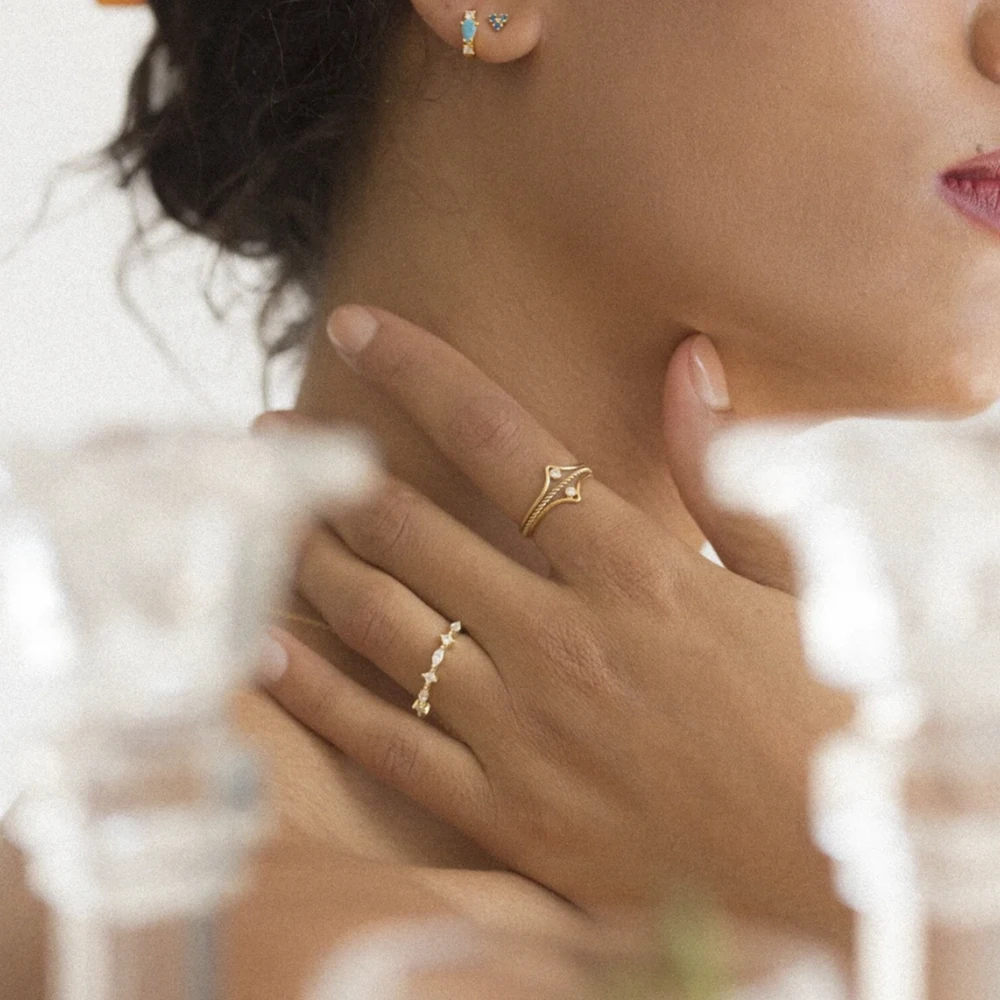 

Rings 14K Gold Filled Handmade Chevron Zircon Ring Dainty Minimalist Layering Band Jewelry for Women Party Birthday Daily Gifts