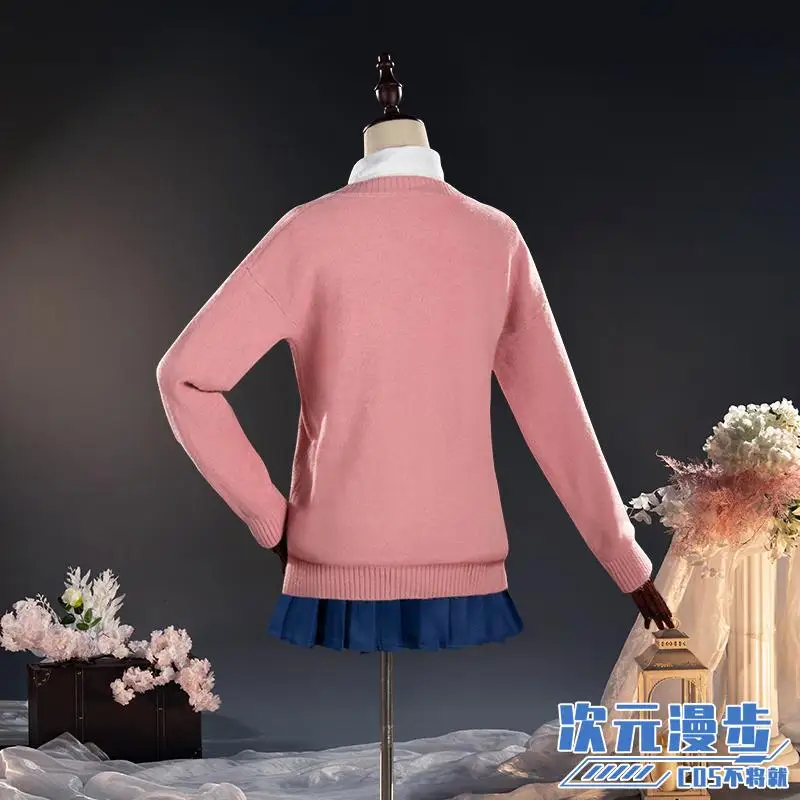 Momo Ayase Cosplay Costume Wig Anime School JK Uniform Earrings Pink Sweater Skirt Halloween Carnival Party For Adult Women