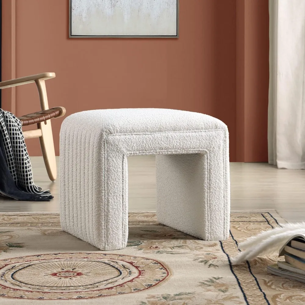 

Modern Boucle Ottoman Foot Stool with Wooden Legs Sofa Bench Footstool Extra Seat for Vanity,Makeup Room,Living Room,Entryway