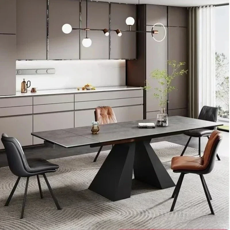 

Французский светлый роскошный бытовой обеденный стол из каменной плиты, выдвижной современный простой складной обеденный стол в кремовом стиле