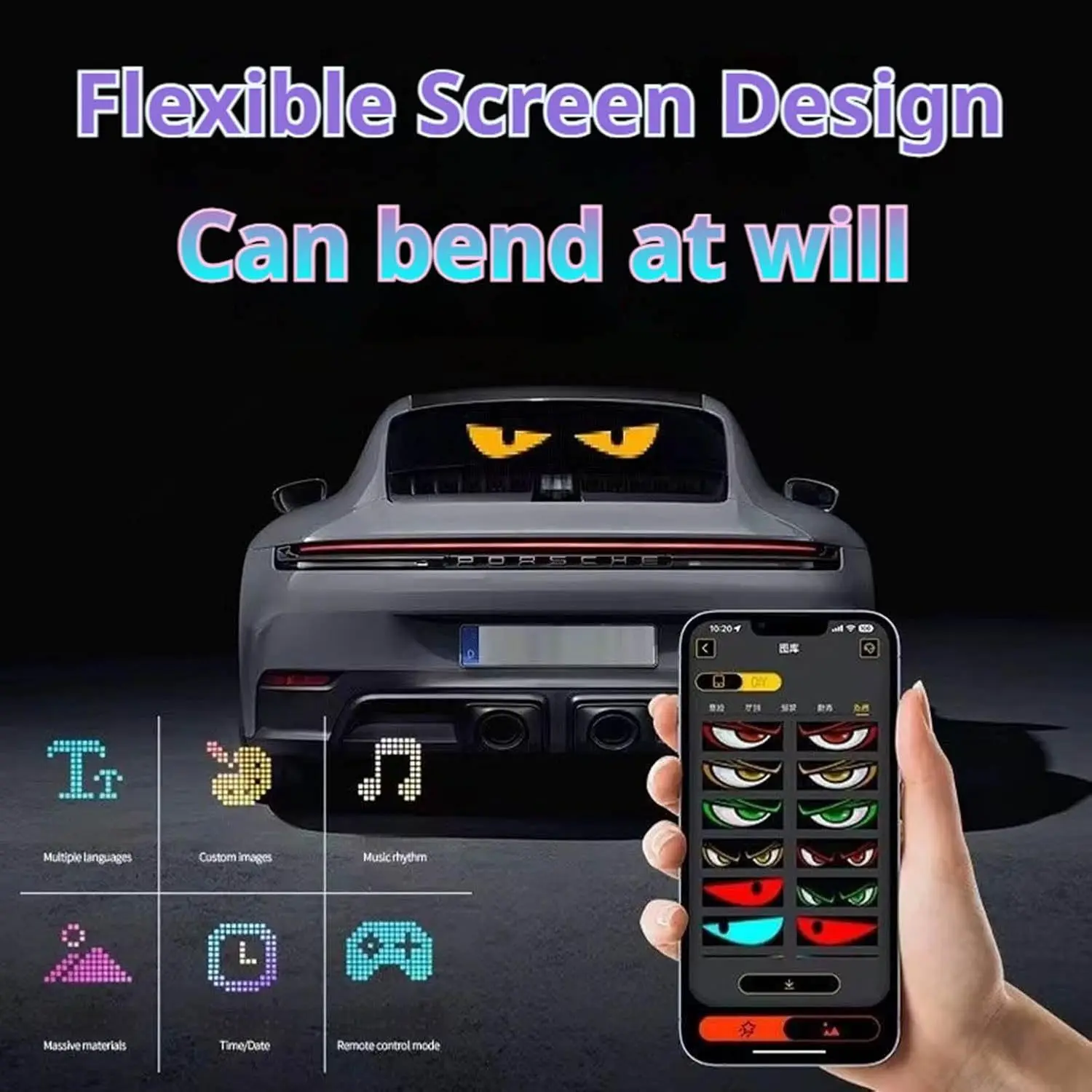 

2 Pack Truck Window LED Screen Demon Eye Soft Screen Portable Car Sticker Flexible Screen APP Editable Car LED Flexible Screen
