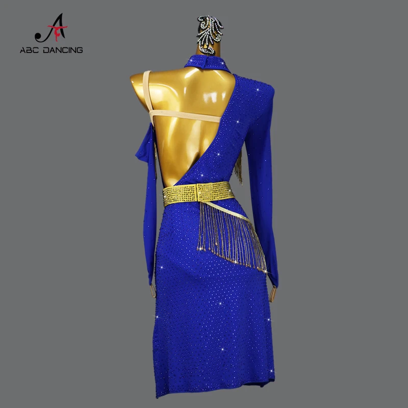 2024 Blue Latin Dance Dress Competition Sexy Ballroom Skirt Cabaret Samba Costume Party Suit Womens Clothes Dancewear Customized