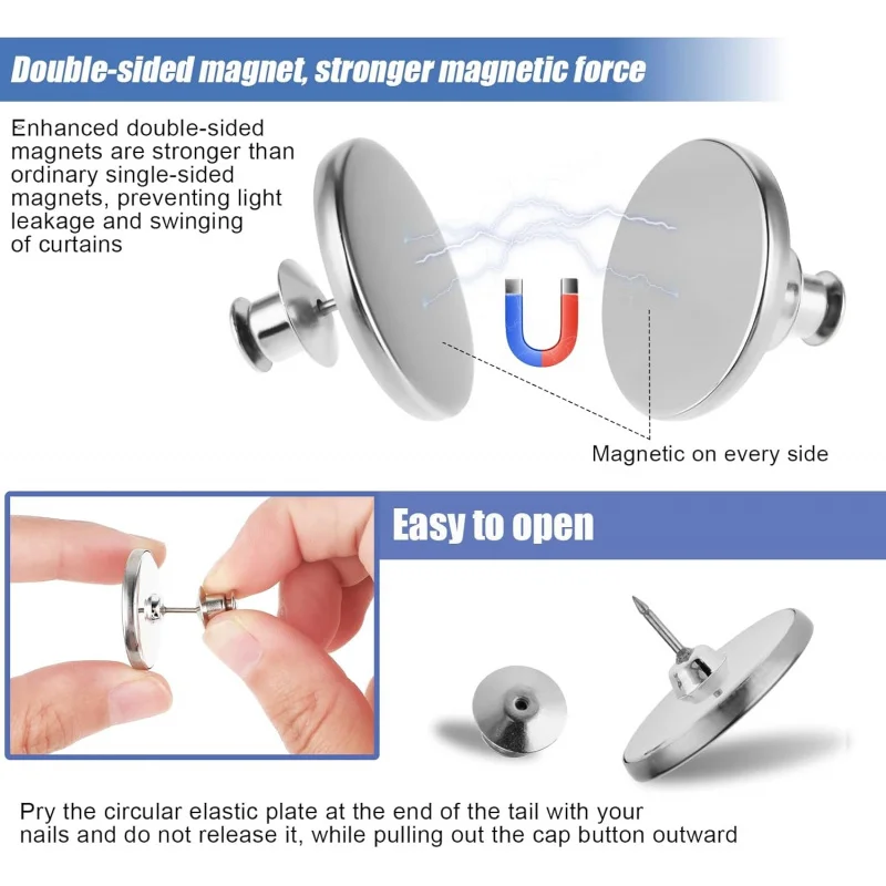 10 For Magnetic Curtain Clips - Strong Double-Sided Curtain Magnetic Closure - 0.79 Inch (About 2.0 cm) No Tools Required, Weigh