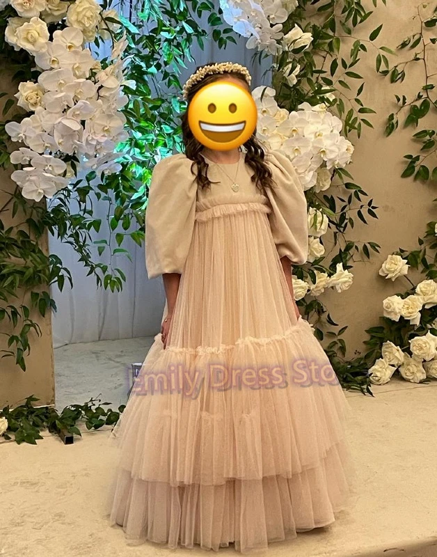 

Customized Light Pink Flower Girl Dress For Wedding Pleated Tulle Puffy Baby Kids Birthday Party Ball First Communion Gowns