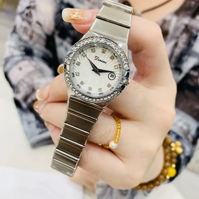 Women Quartz Watch Luxury Orologio Diamond Inlay Reloj Vintage Sliver Stainless Steel Band Clock Ladies Classic Retro Wristwatch