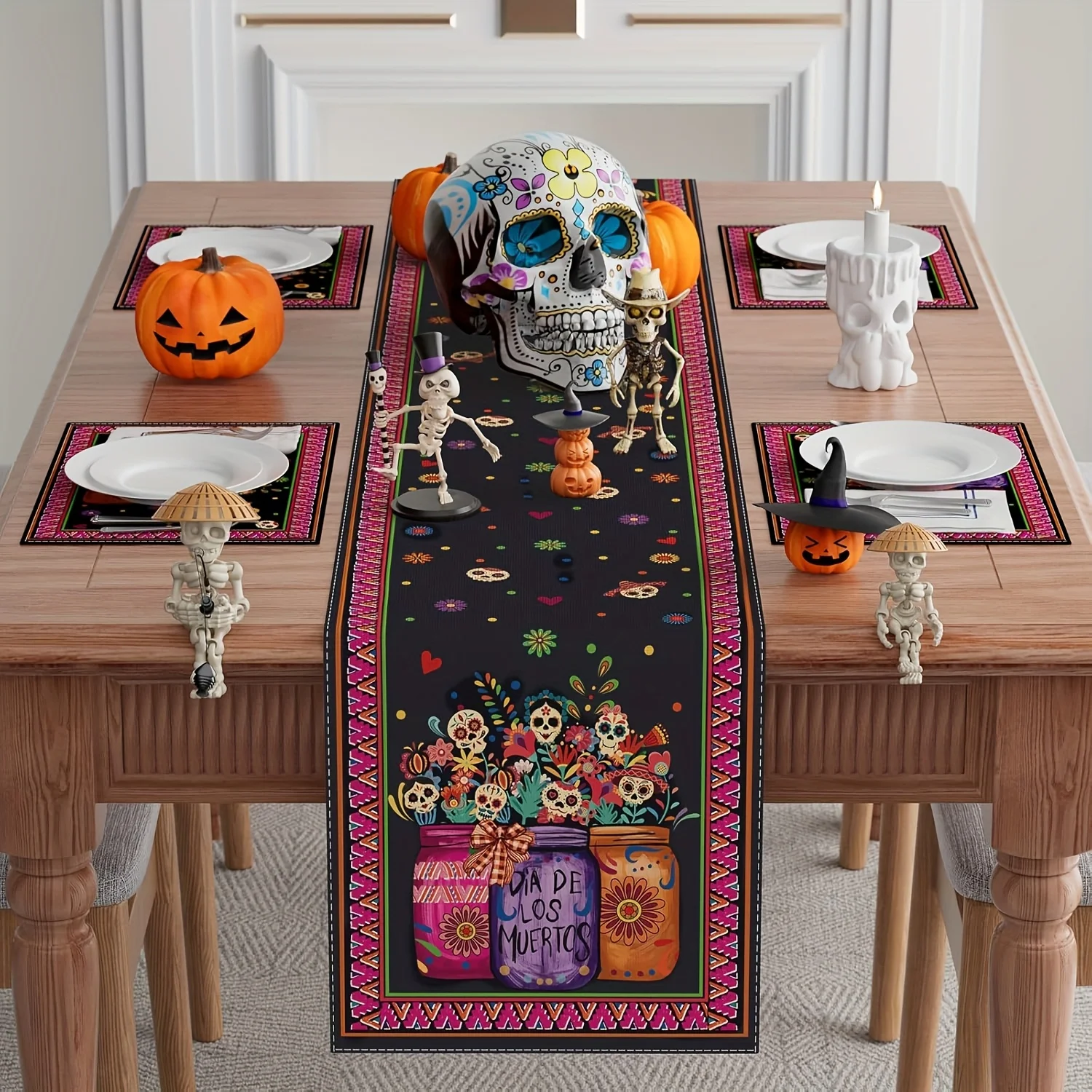 Day Of The Dead Vase 1pc Dokriy Day Of The Dead VaseSugar Skull Flower Table RunnerMexican Table Decoration Home Kitchen D