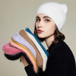 Unisex Soft Thin Rabbit Hair Slouchy Knit Beanie Stocking Cap Winter Warm Candy Color Ski Windproof Hat Plain Fashion Beanie Hat