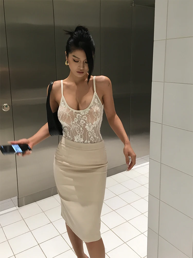 

Сексуальный кружевной комбинезон с U-образным вырезом и бретелями, женский, с завышенной талией, облегающий, для ношения как под одежду, так и поверх нее, летний, новый, для повседневной носки