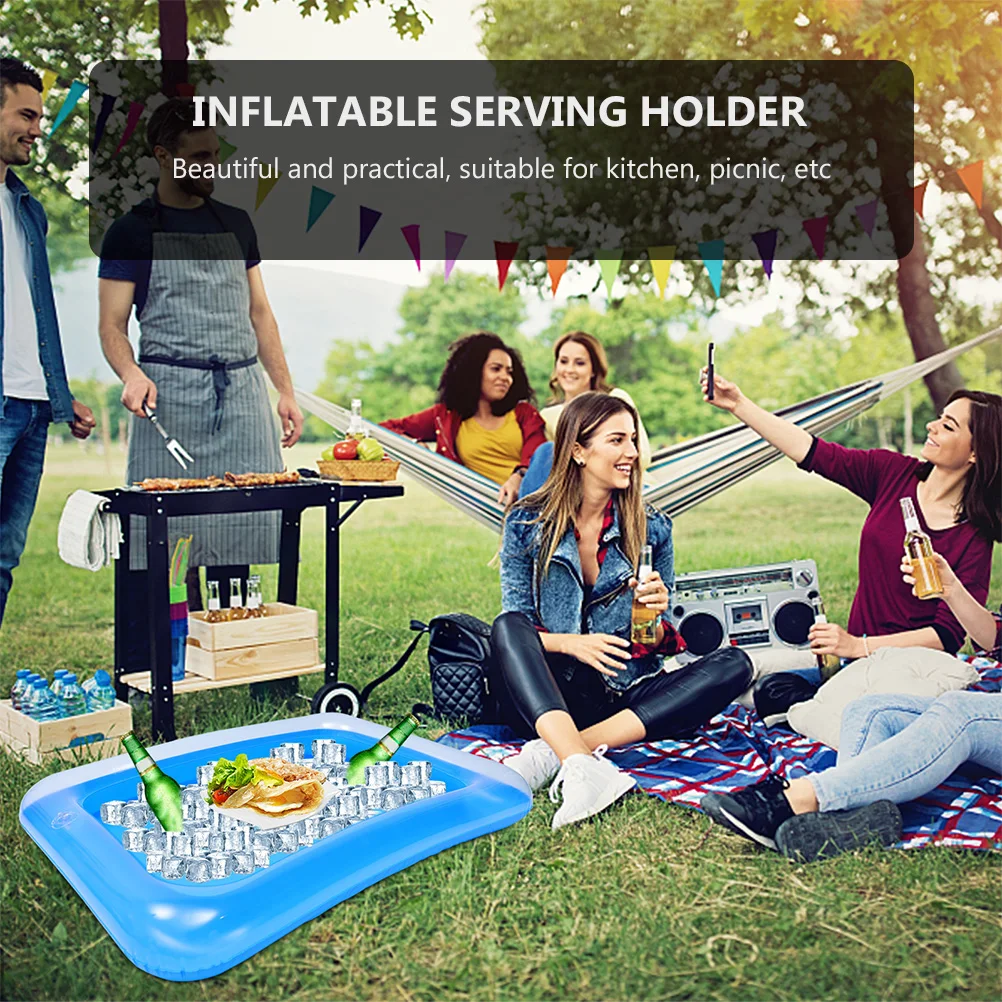 

6pcs Inflatable Ice Bar Sand Tray 60x45cm Transparent Blue Lightweight Food Buffet Party Cooler Plates Kitchen Bar