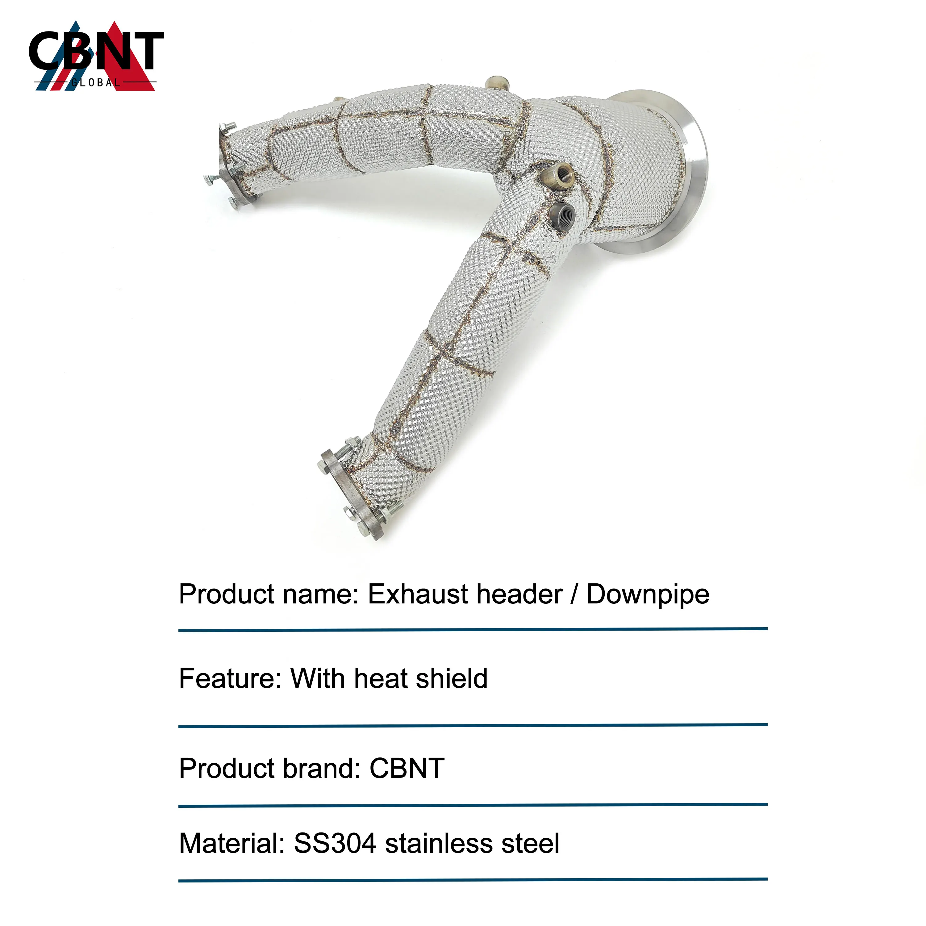 CBNT Downpipe with Catalytic Converter for Audi S4 S5 3.0T 2019-2023 Exhaust Header with Heat Shield Exhaust Pipe System