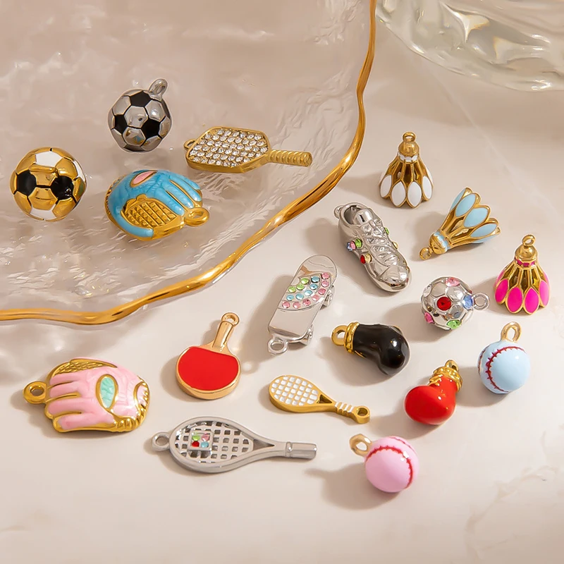 12pcs/lot Jewelry Accessory  Stainless Steel Table Tennis And Badminton Sports Pendant Charms For Earrings Bracelet