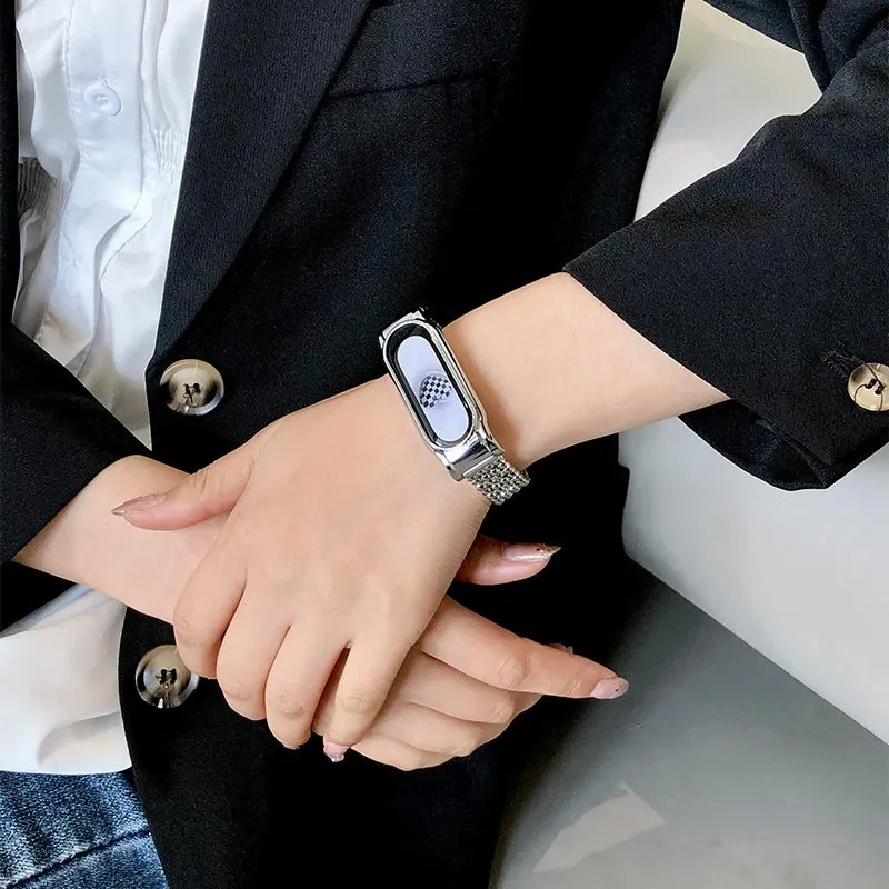 Stainless steel wrist strap for xiaomi 7 6 5 metal case buckle watchband smart bracelet for Xiaomi Band 6 Strap belt straps