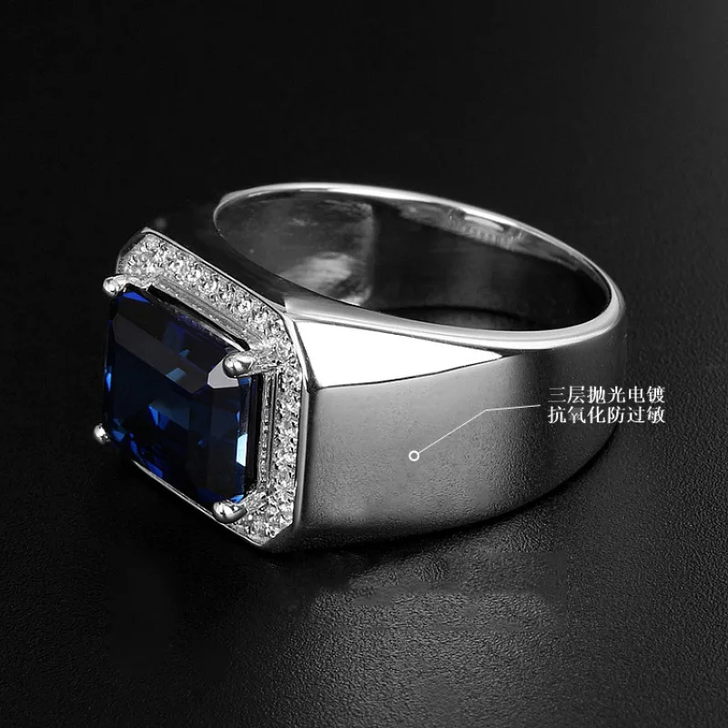 Solitaire Male 5ct Lab Emerald Sapphire Ring 925 sterling silver Engagement Wedding band Rings for Men Moissanite Party Jewelry