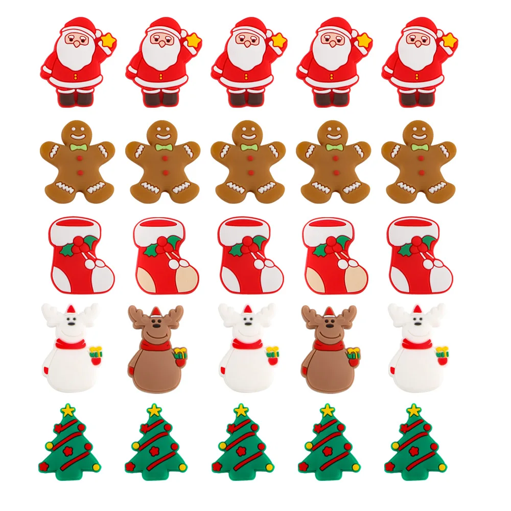 5/10pcs New Christmas Santa Reindeer Snowman Cookies Silicone Beads  For Jewelry Making DIY Christmas Gifts Jewelry Accessories