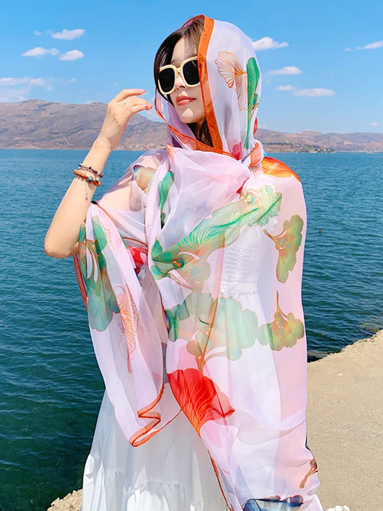 Summer Chiffon Hijab Women Bikini Cover Up Silk Scarf Print Mujer Shawl Bandana Sarong Beach Wrap Scarve Pareo Bufanda Stoles