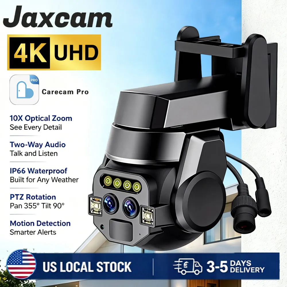 

Carecam Pro 10X Optical Zoom 8MP 4K Dual Lens PTZ WiFi Camera Dual Screen AI Auto Tracking Two Way Audio Outdoor Security Surveillance Camera