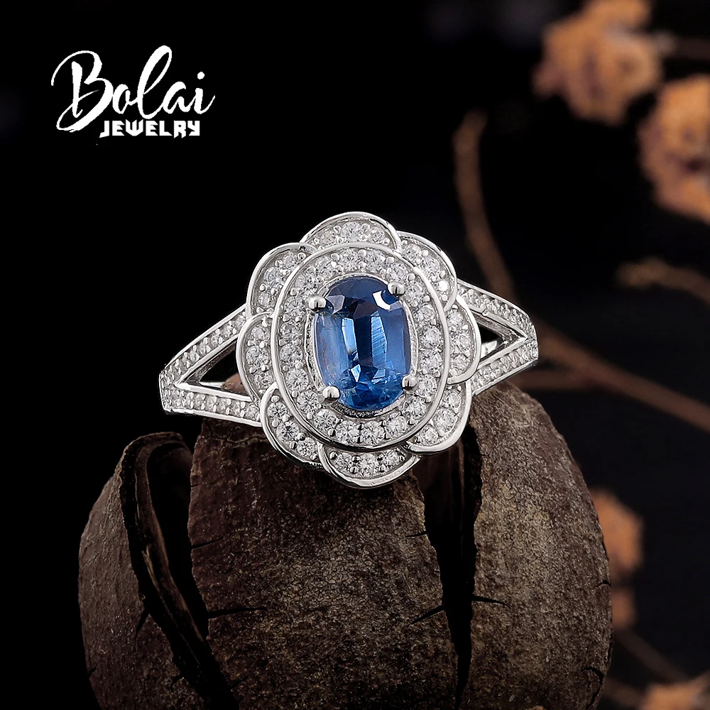 Flower design 925 Sterling Silver Ring December Gemstone Natural Kyanite Fine Jewelry for women's valentines gifts