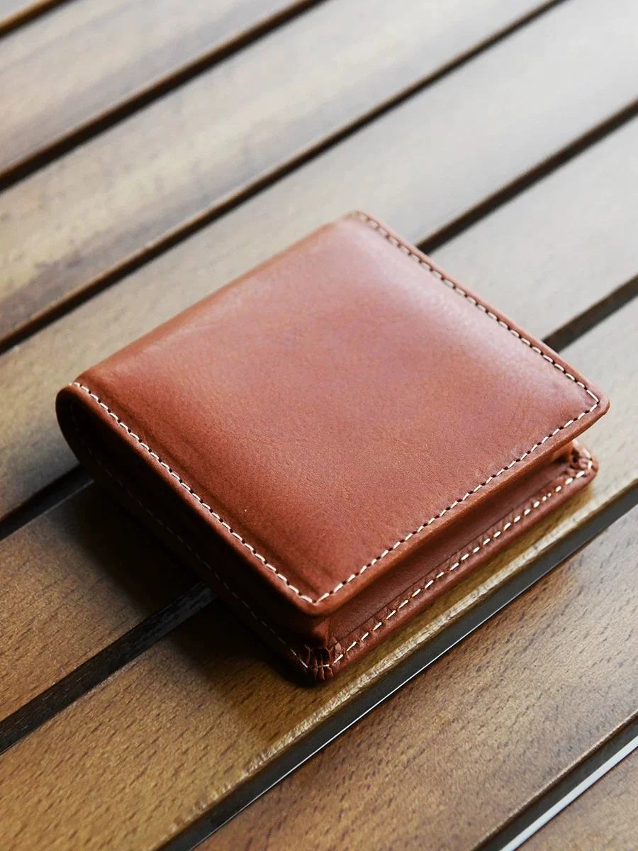 Handmade Genuine Leather Mini Coin Pouch Artistic Portable Earphone Storage Bag Top Layer Cowhide Magnetic Button Coin Holder