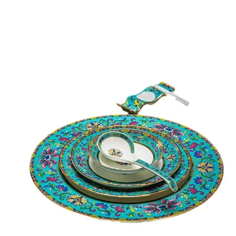 Star hotel tableware set, Jingdezhen Chinese bone porcelain plate high-end club hotel ceramic dishes, spoons and chopsticks