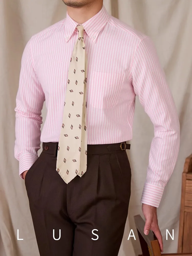 

Oxford Cotton Ivy League Shirt Men's | Retro Striped Long Sleeve | Slim Fit Business Casual | Breathable Office Dress Shirt