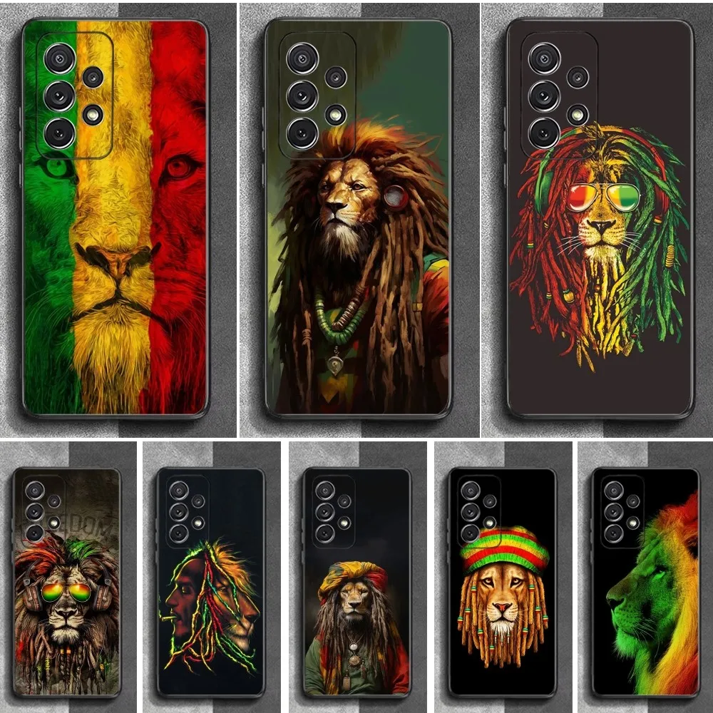 Bob Marley Rasta Lion Phone Case For Samsung S25,S24,S23,S22,S21,S20,S10,Ultra,Plus,Lite,FE,Soft Silicone Black Cover