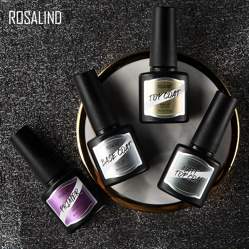 ROSALIND เล็บผง Matt Top Coat UV เจลสำหรับเล็บ Healthy Primer Base Top Coat กึ่งถาวรเล็บ Art