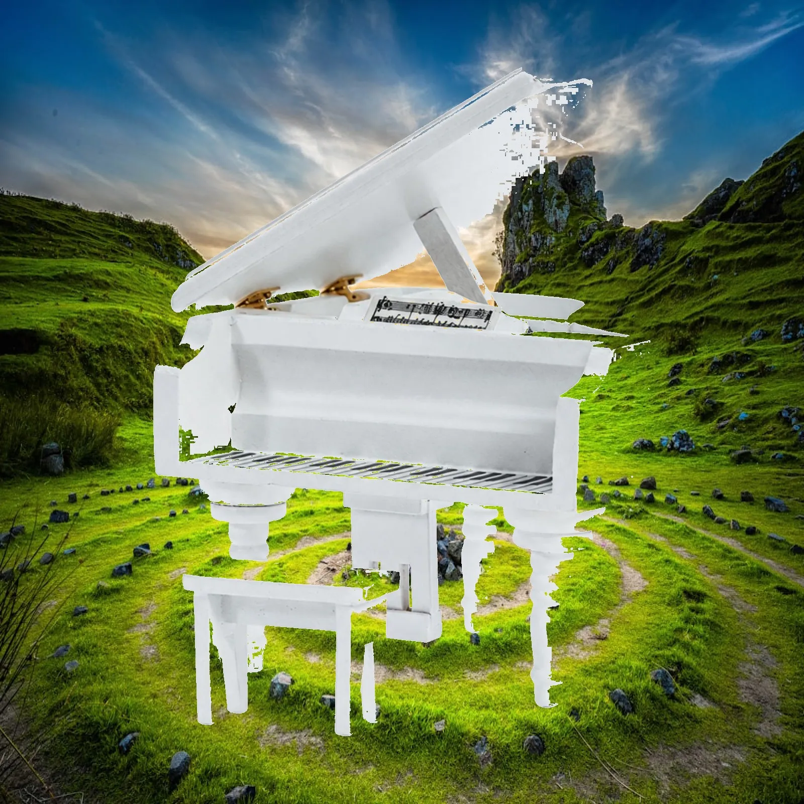 Dollhouse Grand Piano with Stool Finely Detailed Miniature Grand Piano Model Realistic Decorative