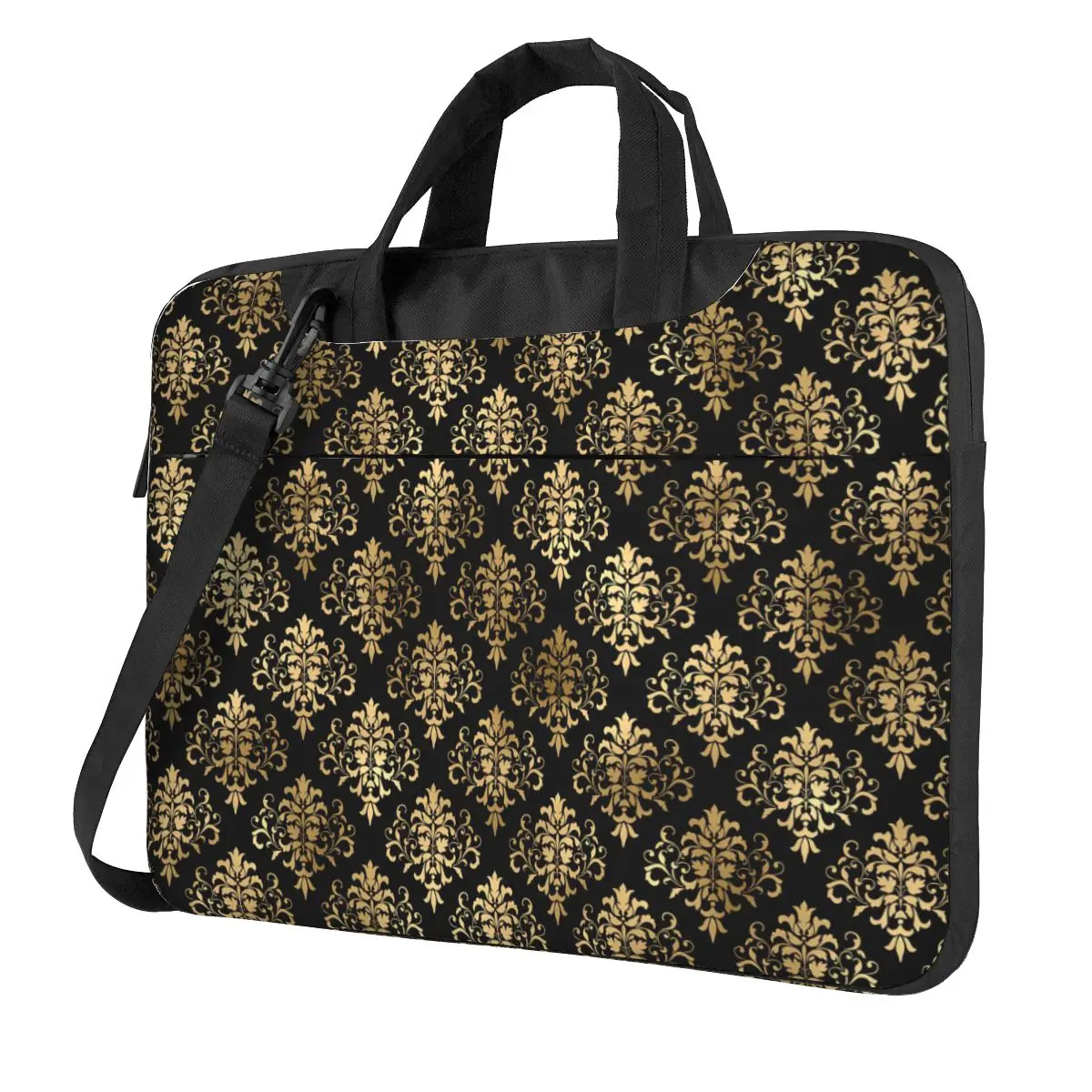 Laptop Bag Floral Damask Briefcase Bag Gold Black 13 14 15 Business Portable Computer Case For Macbook Pro Lenovo