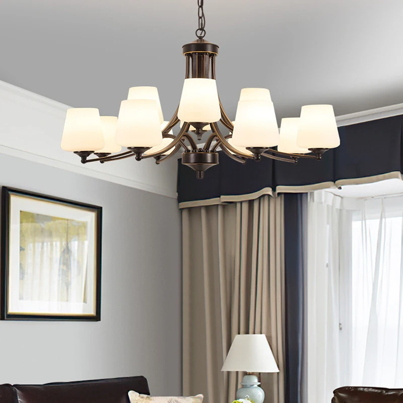 country village Glass Iron chandelier light lamp ancient retro vintage 3 5 6 8 arms lights chain hanging light
