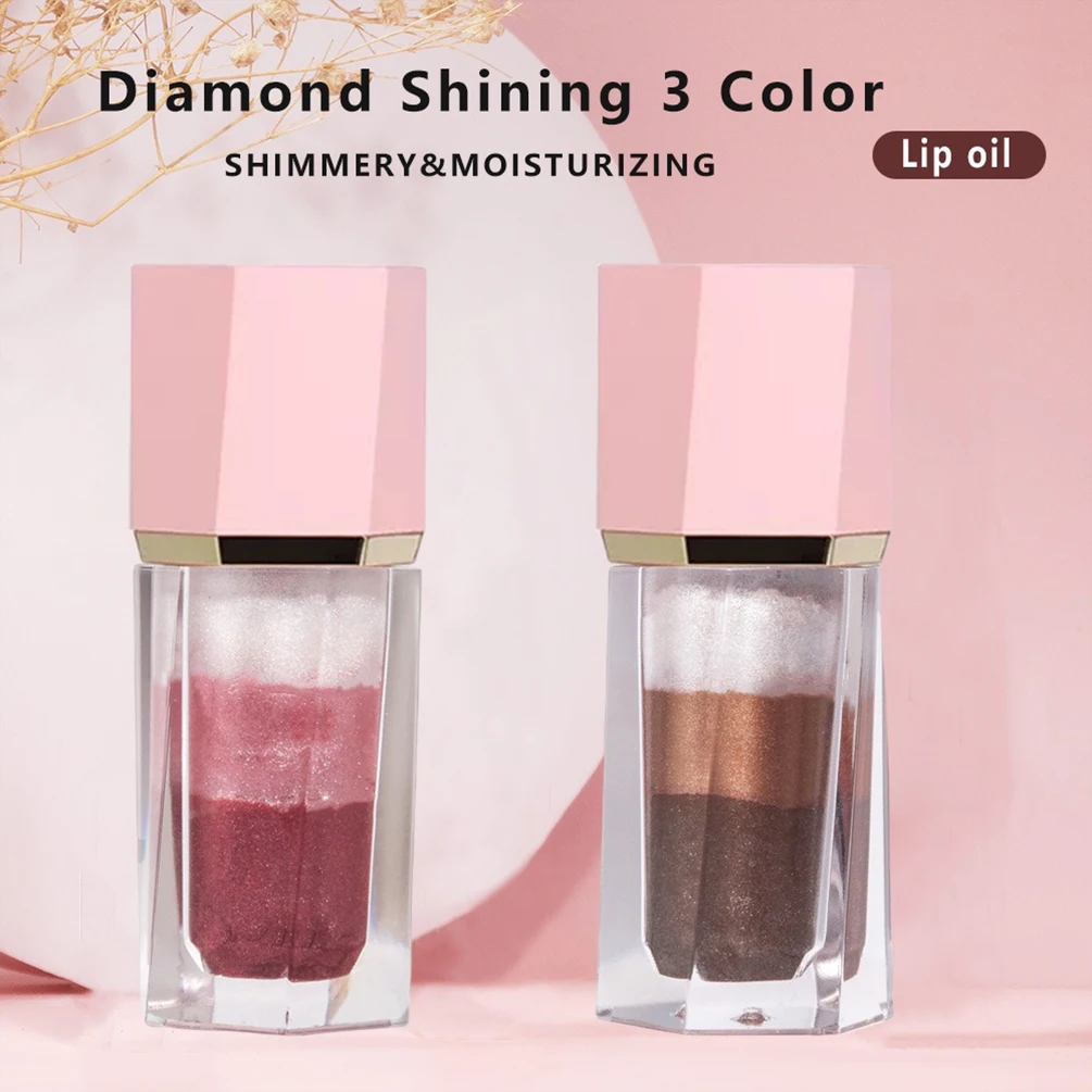 Brillo de labios Private Labe, logotipo personalizado, brillo de labios de perla brillante de diamante de 3 colores, maquillaje humectante de larga duración vegano