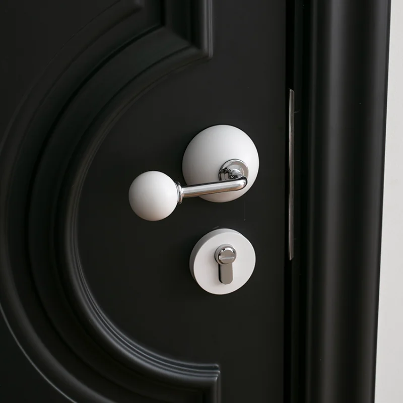 

Minimalist silver-white brass bathroom door lock pure copper silent household ball