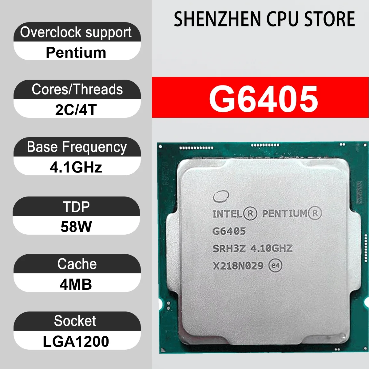 Intel Pentium G6405 2 Core 4 Thread 4.1GHz 58W 4MB Cache 14nm Comet Lake-S DDR4-2933 MHz SRJ4G LGA1200 UHD Graphics 630