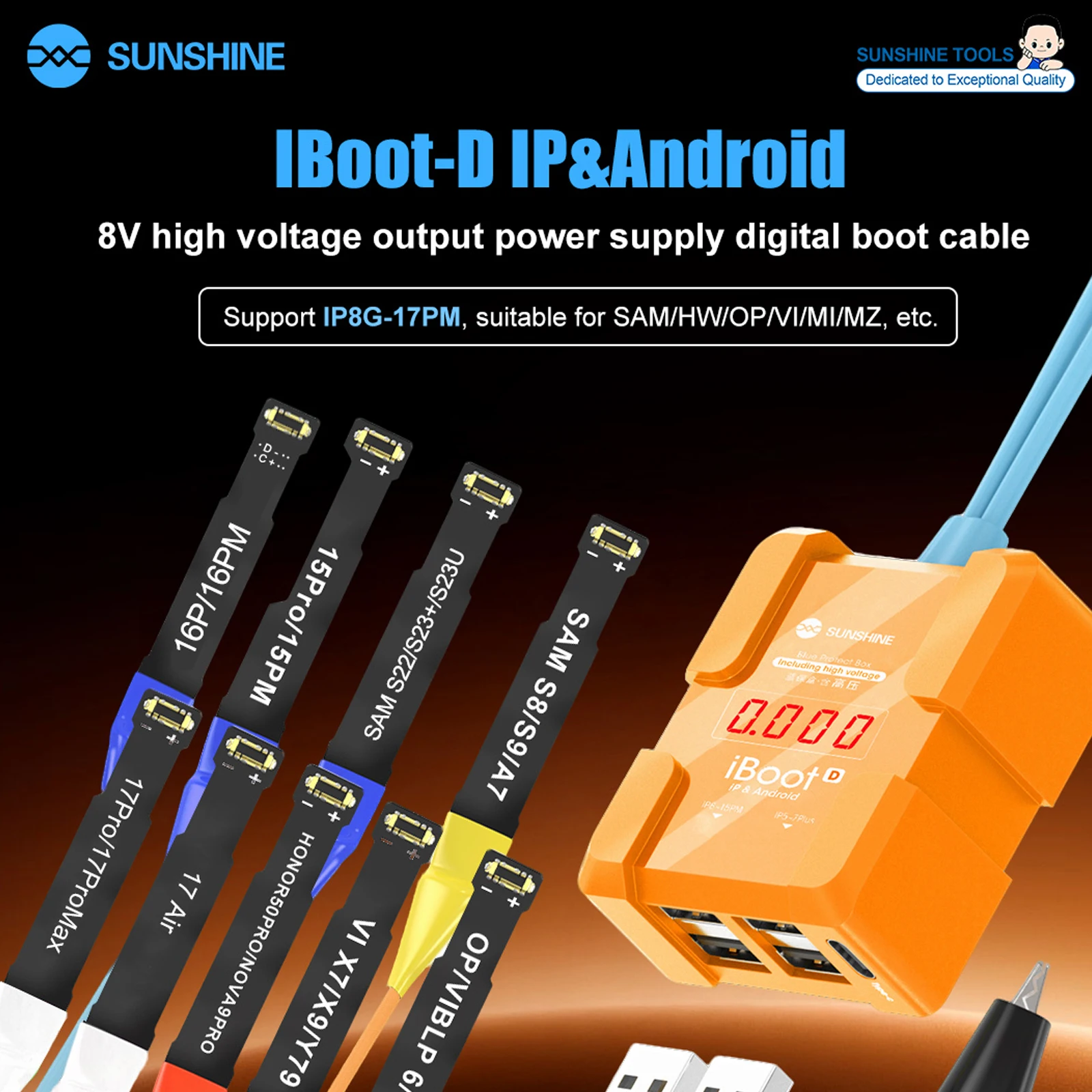 SUNSHINE Mobile Phone Digital Boot Line  IBoot D for IPhone 8G-17 Pro Max and Other Android High Voltage Series Power on Cable