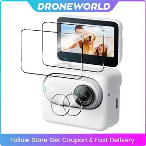 Bilashmart Hard Tempered Glass LCD Display Screen Protector+TPU Soft Lens Film Cover Insta360 GO 3S Action Camera GO3S Case Accessories