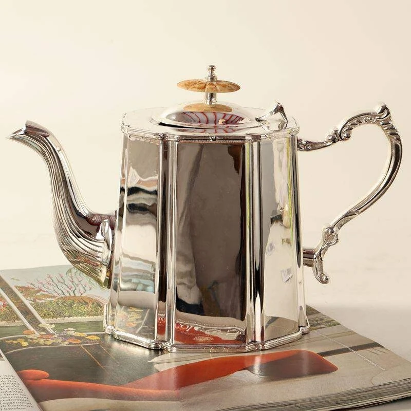 2026 new Handmade brass silver-plated teapot silver milk pot coffee pot silver pot high-end exquisite model room ornament