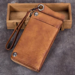 Retro handmade Leather Men's wallet men first layer cowhide card holder long wallets male zipper purses simple thin 2020 new