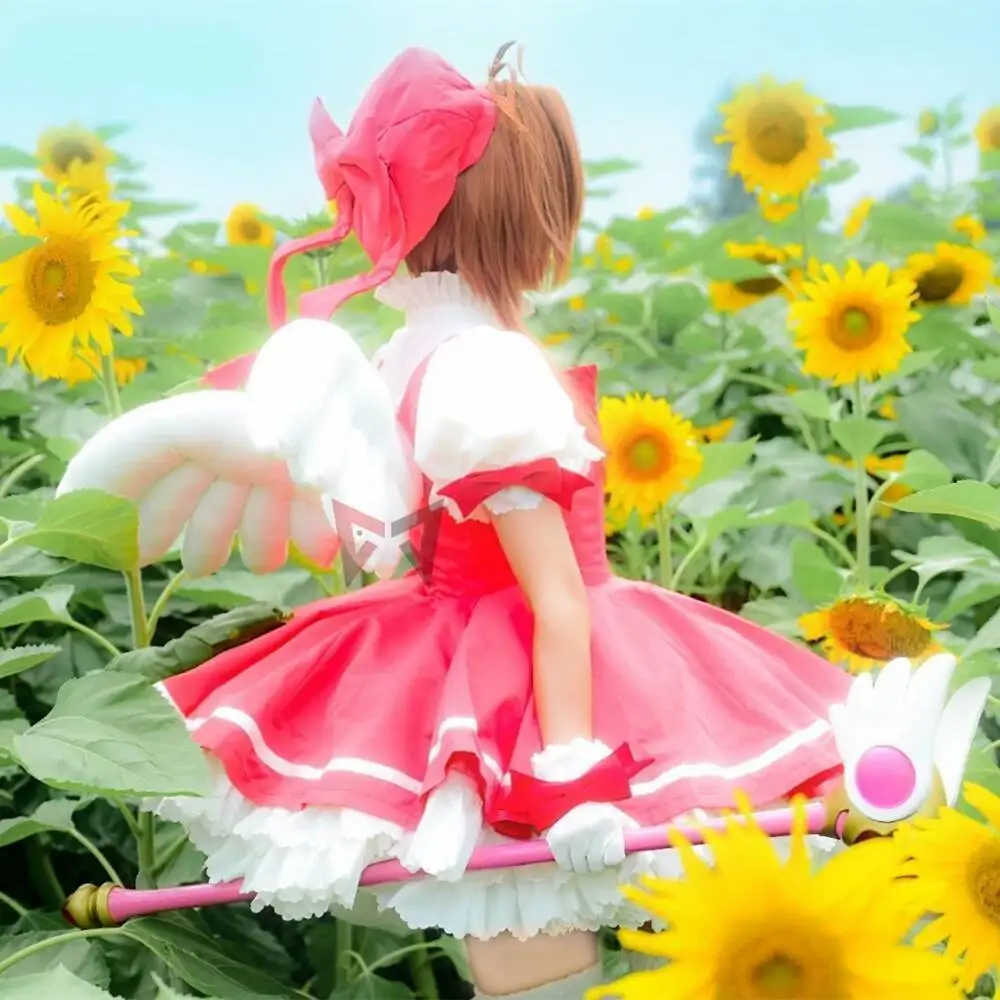MMGG New Card Captor Cosplay Sakuraoes Cosplay Costume Shirt Bow Gloves Hat KINOMOTO Sakura Cosplay Dress Custom Made - view 5