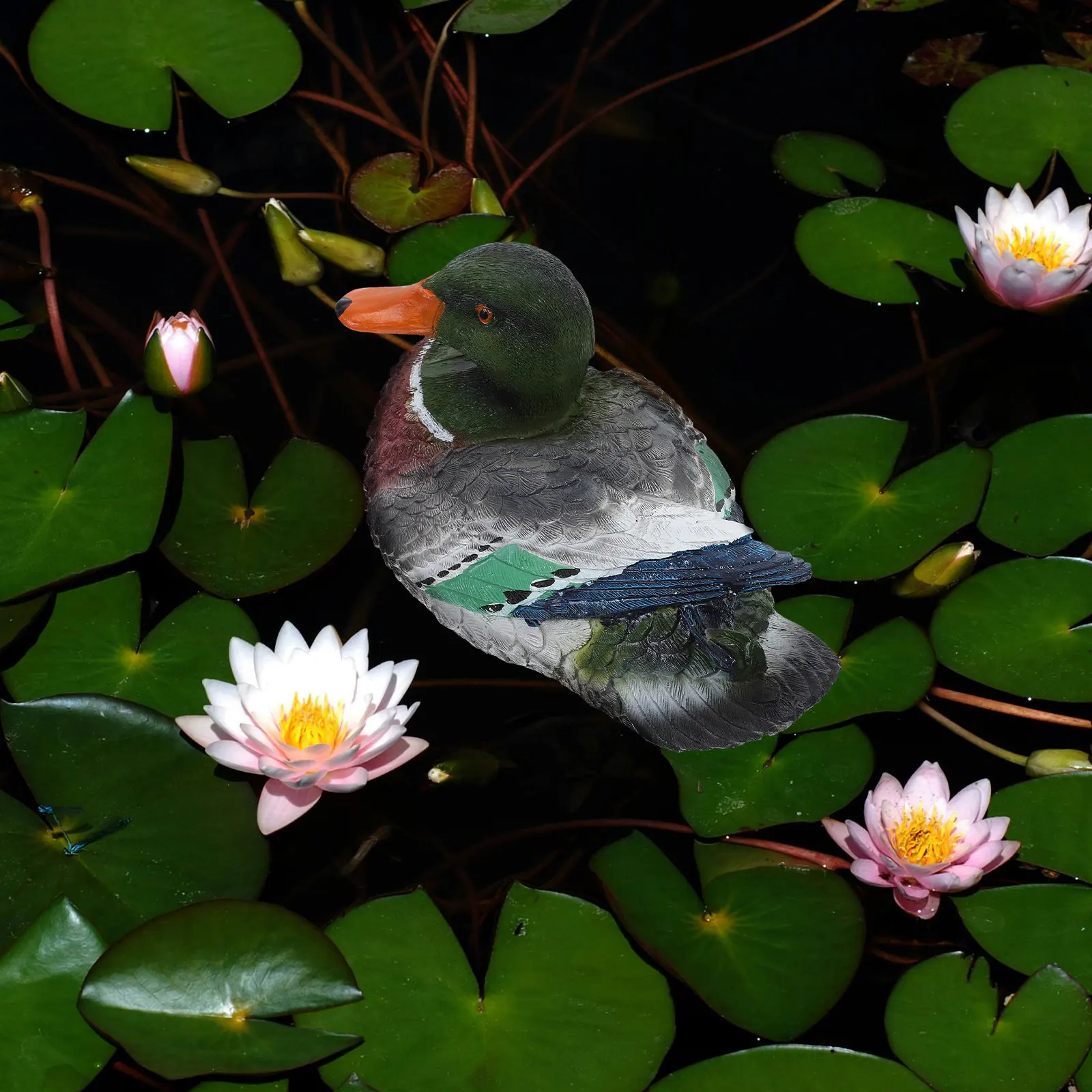 Resin Floating Duck Garden Decor for Pond Pool Planter Landscape Water Feature Outdoor Yard Decoration Lifelike