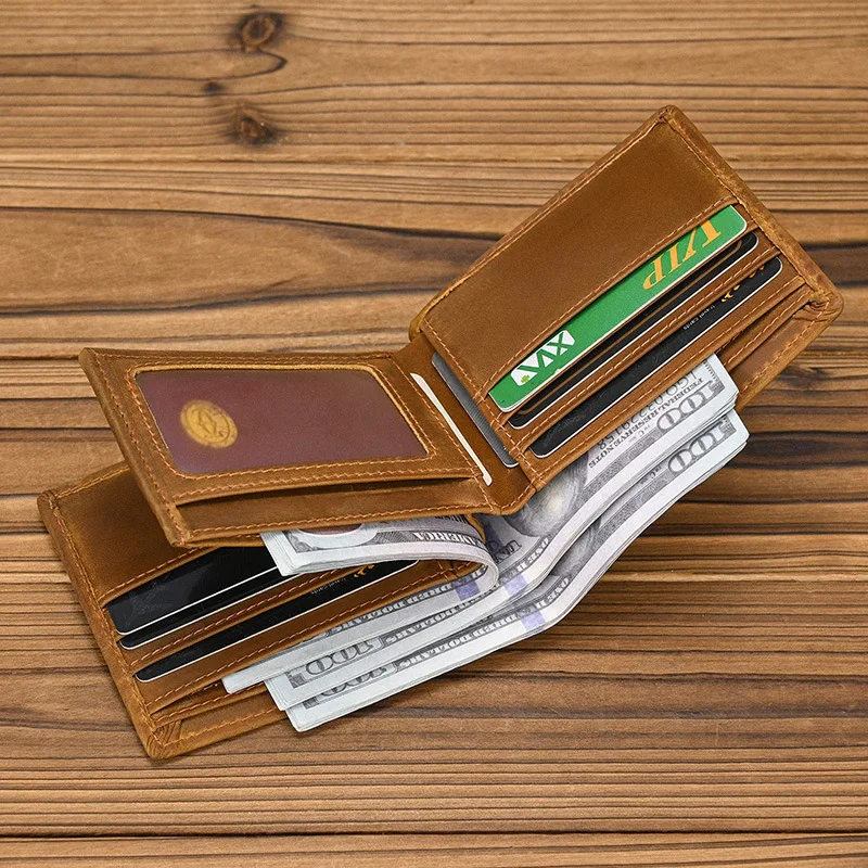 

Мужской кошелек из натуральной кожи, короткий RFID-противоугонный тройной деловой тонкий кошелек большой емкости с несколькими картами