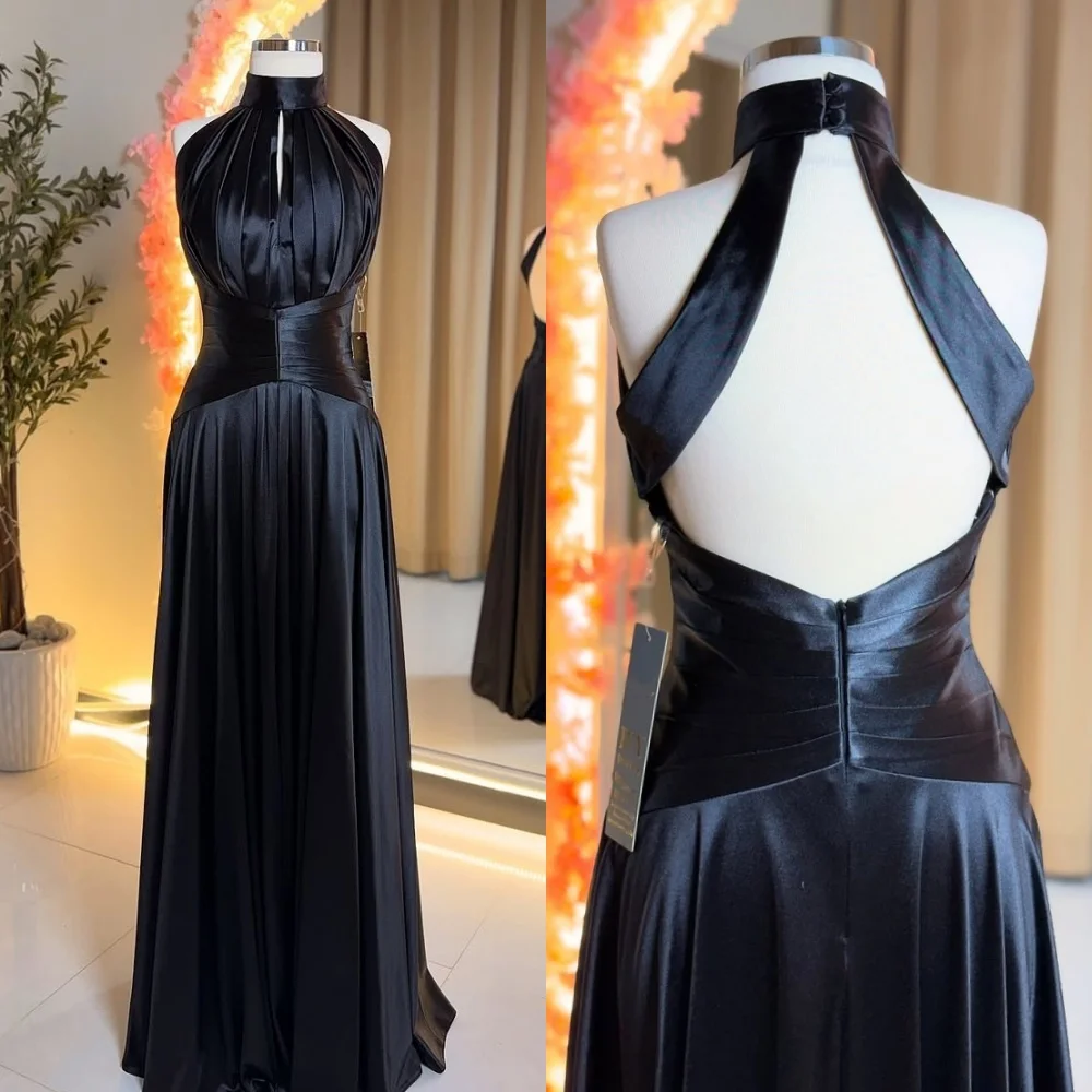 

Customized Fashion Classic Pleat Draped Sash A-line High Collar Long Dresses Bespoke Occasion Dresses Exquisite High Quality