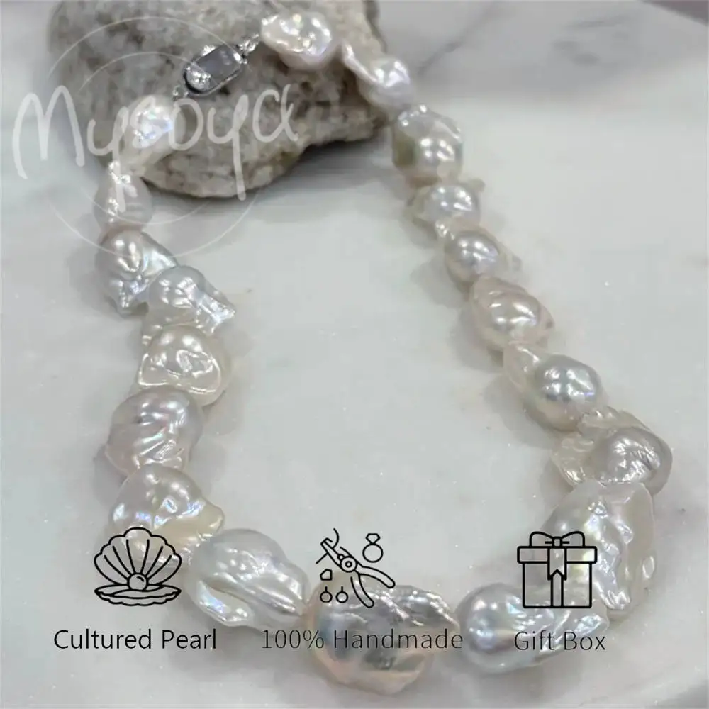 

MYSOYA White Round Freshwater Pearl Necklace 9-11mm with Gift Box for Her/Him, for Birthday/Wedding/Anniversary/Valentine's Day