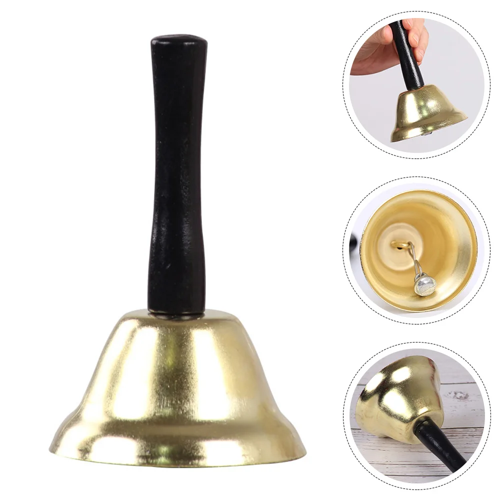 Wooden Handle Metal Bell Dinner Ringing Handheld Musical Percussion
