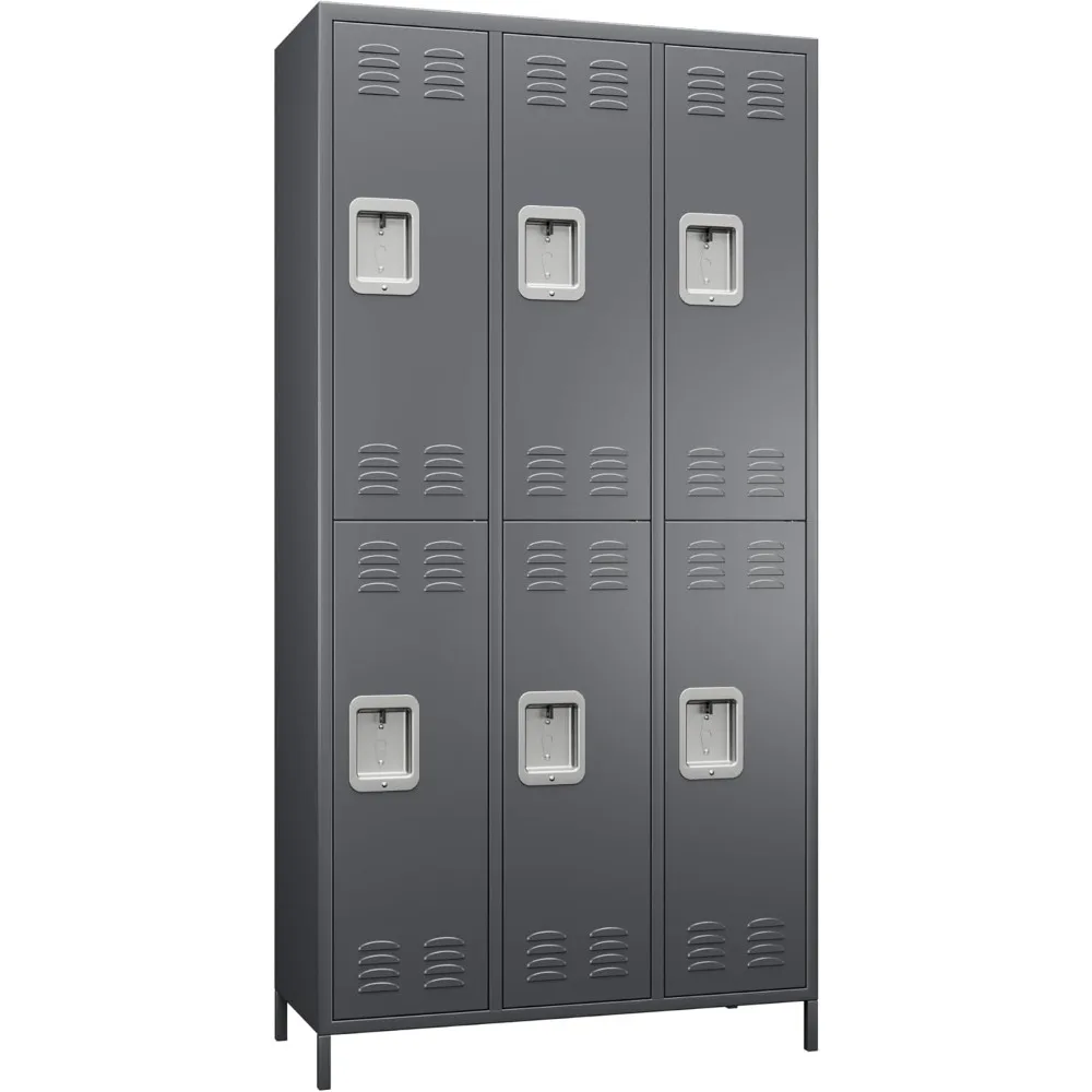 

6 Doors Storage Locker Combination with 18 Hooks,Industries Double Tier Metal Locker for School Office Gym Home Employees Staff