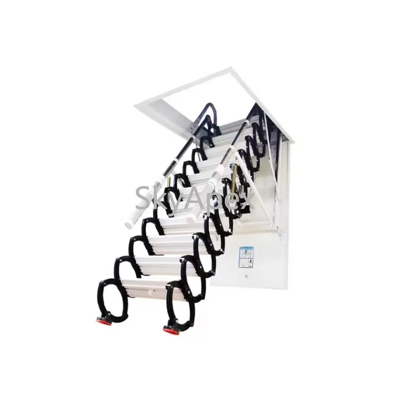 Ceiling Mounted Retractable Folding Zip Step Attic Ladders Heavy Duty Anti Rust Easy Install For Home Loft Storage Safe Non Slip