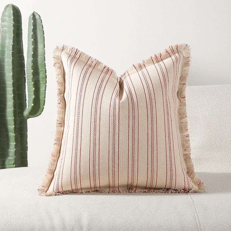 Cotton Polyester Tassel Cushion Cover Vintage Boho Style Home Decorative Throw Pillow Cover Living Room Sofa Striped Pillowcase