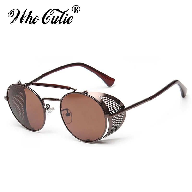 WHO CUTIE 2026 Round Steampunk Goggles Sunglasses Men Brand Designer Vintage Retro Circle Metal Iron Man Punk Sun Glasses OM143 view 4