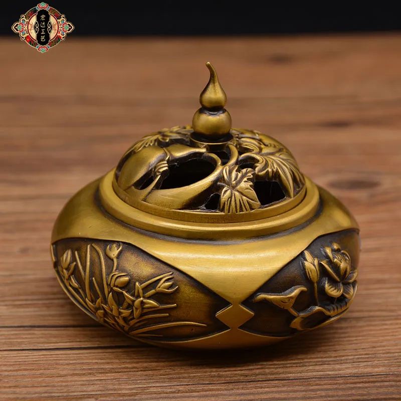 Brass plum, orchid, bamboo, and chrysanthemum , incense burner, copper ornament